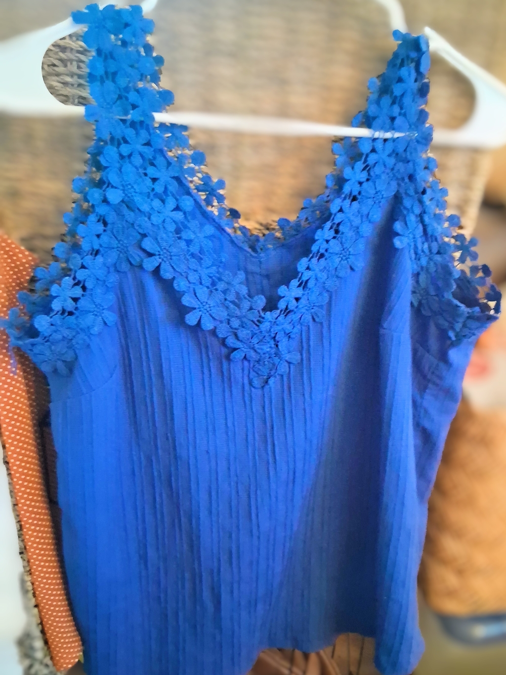 Royal Blue Floral Lace Trim Sleeveless Top Size M
